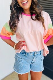 Pink Color Block Sleeve Round Neck Oversize Top (size: 1-2-2-2)