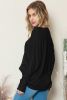 Black Basic Solid Color Casual Seam Long Sleeve Top