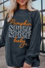 Dark Grey Thanksgiving Pumpkin Spice Baby Graphic Textured Sweatshirt (size: (US 20-22)2XL)
