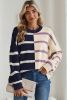 Blue Stripe Exposed Seam Patchwork Loose Sweatshirts