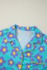 Green 60s Flower Print Buttoned Shirt and Drawstring Waist Pajama Set