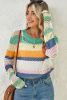 Green Colorblock Striped Hollow Knitted Top