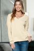 Apricot Ribbed Texture Lace Trim V Neck Long Sleeve Top