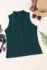 Sea Green Textured Split V Neck Sleeveless Shirt