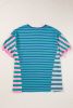 Blue Stripe Patchwork Slits Baggy T Shirt