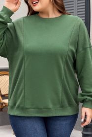 Blackish Green Loose Patchwork Crewneck Plus Size Sweatshirt (size: (US 14W-16W)1X)