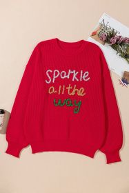 Racing Red Tinsel Sparkle All The Way Christmas Plus Size Sweater (size: (US 14W-16W)1X)