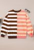Brown Stripe Color Block Drop Shoulder Pullover Sweatshirt