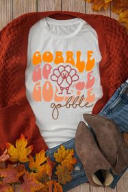 White Gobble Thanksgiving Turkey Graphic Cotton Blend T Shirt (size: (US 20-22)2XL)