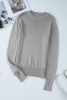 Gray Solid Thumbhole Sleeve Ribbed Edge Sweater