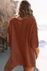 Brown Solid Color Rib-Knit Drop Sleeve Side Slits Top