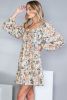 Floral Print Boho Ruched Sweetheart Neck Frilled Dress