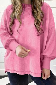 Pink Plus Size Mineral Wash Drop Shoulder Round Neck Sweatshirt (size: (US 14W-16W)1X)