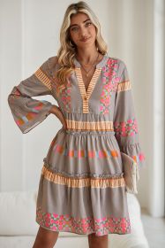 Simply Taupe Ethnic Geometric Print Ruffle Mini Dress (size: (US 12-14)L)