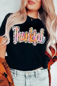 Black Thankful Cow Print Crew Neck T Shirt (size: (US 20-22)2XL)