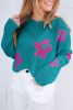 Sea Green 60s Flower Drop Shoulder Hollow Knit Top