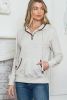 Beige Drawstring Kangaroo Pocket Henley Hoodie