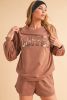 Straw Yellow Sequins COFFEE Loose Fit Sweatshirt and Shorts Set
