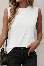 White Solid Color Crew Neck Pleated Tank Top (size: (US 8-10)M)
