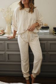 White Cheetah Print Loose Fit Cozy 2 Piece Loungewear Set (size: (US 20-22)2XL)
