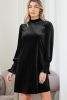 Black Velvet Frill Neck Long Sleeve Shift Dress