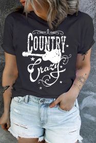 Black Plus Country Crazy Guitar Graphic Crew Neck T Shirt (size: (US 14W-16W)1X)