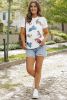 White Sequin Tiger Patch Graphic Round Neck T Shirt