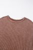 Coffee Waffle Patchwork Fringe Hem High Low Loose Top