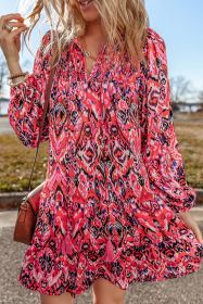 Rose Abstract Printed Tassel Tied Neck Long Sleeve Ruffled Mini Dress (size: (US 12-14)L)