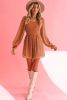 Orange Swiss Dot Square Neck Long Sleeve High Waist Romper