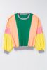 Dark Green Colorblock Patchwork Drop Shoulder Top
