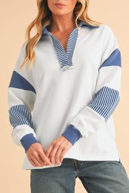 Dark Blue Striped Patchwork Collar Sweatshirt (size: (US 20-22)2XL)