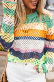Green Colorblock Striped Hollow Knitted Top (size: 1-2-2-2)