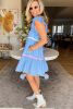 Beau Blue Flutter Sleeve V Neck Ric Rac Tiered Dress