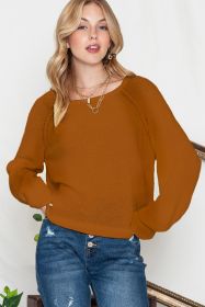 Brown Plain Raglan Sleeve Casual Pullover Sweater (size: (US 20-22)2XL)