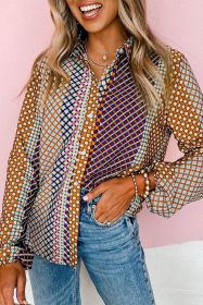 Brown Dot Print Long Sleeve Button Down Shift Shirt (size: (US 20-22)2XL)
