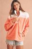 Orange Colorblock Zipper Stand Neck Sherpa Sweatshirt