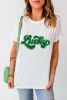 White St Patrick Lucky Chenille Glitter Patched Graphic T Shirt
