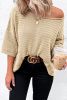 Apricot Casual Solid Rib-Knit Short Sleeve Top