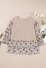 Beige Faux Two Piece Knit Patchwork Floral Plus Size Top