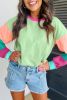 Green Color Block Sleeve Loose Fit Top