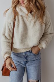 White Casual Contrast Ribbed Edge Plush Hoodie (size: (US 12-14)L)