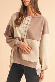 Parchment Colorblock Henley High Low Loose Sweatshirt (size: (US 20-22)2XL)