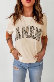 Khaki Amen Leopard Print Casual Graphic T Shirt (size: (US 18-20)2XL)