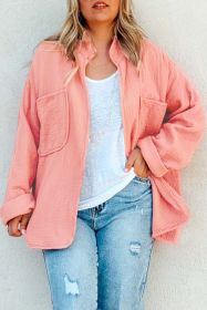 Flamingo Plus Size Solid Color Chest Pockets Crinkle Shacket (size: (US 14W-16W)1X)