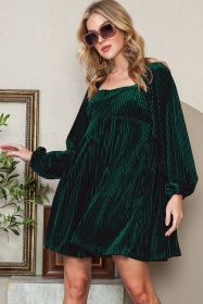 Green Square Neck Tie Back Ribbed Velvet Babydoll Dress (size: (US 12-14)L)