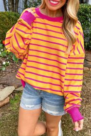 Orange Stripe Round Neck Drop Shoulder Loose Sweater (size: 1-2-2-2)