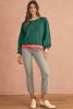 Blackish Green Striped Trim Drop Shoulder Sweater