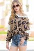 Multicolor Leopard V Neck Patchwork Long Sleeve Top