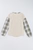 Apricot Checkered Patchwork Textured Pullover Top